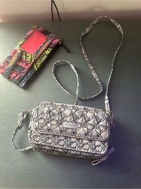 Vera Bradley Owl Print Crossbody in Gray and White